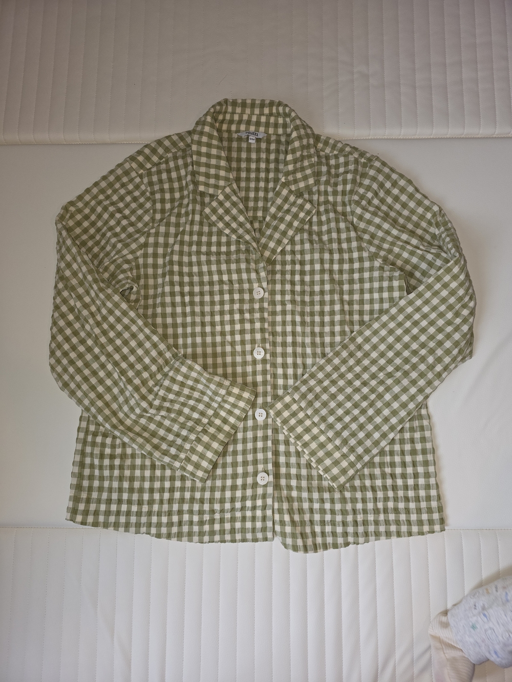 Gingham Button-Front Blouse in Light Green
